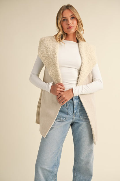 Teddy Bear Suede Sherpa Sweater Vest - Cream