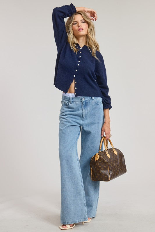 Your Girlfriend's Favorite Everyday Button Down Cardigan - Navy