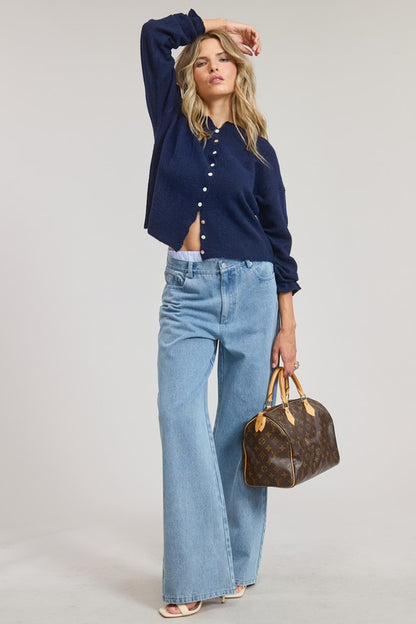 Your Girlfriend's Favorite Everyday Button Down Cardigan - Navy