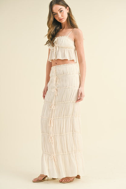 Daphne Bow Crop Top & Maxi Skirt Set - Ivory