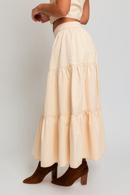 Arizona Tiered Midi Skirt - Cream