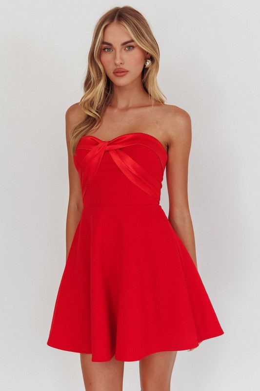 I Love You So Strapless Mini Dress - Red