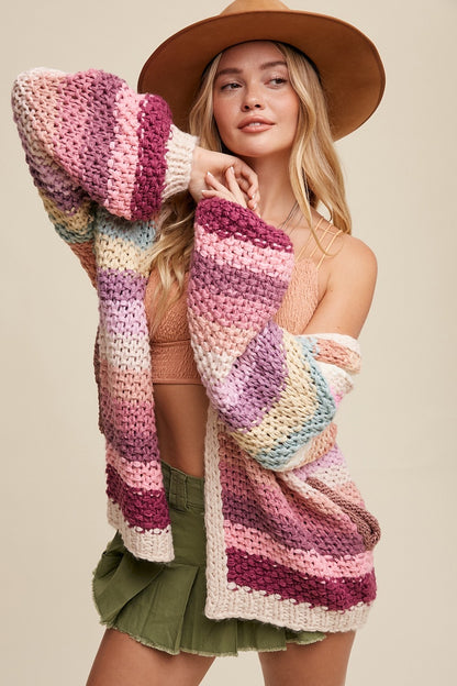 Wonderland Oversized Hand Crochet Open Cardigan - Pink