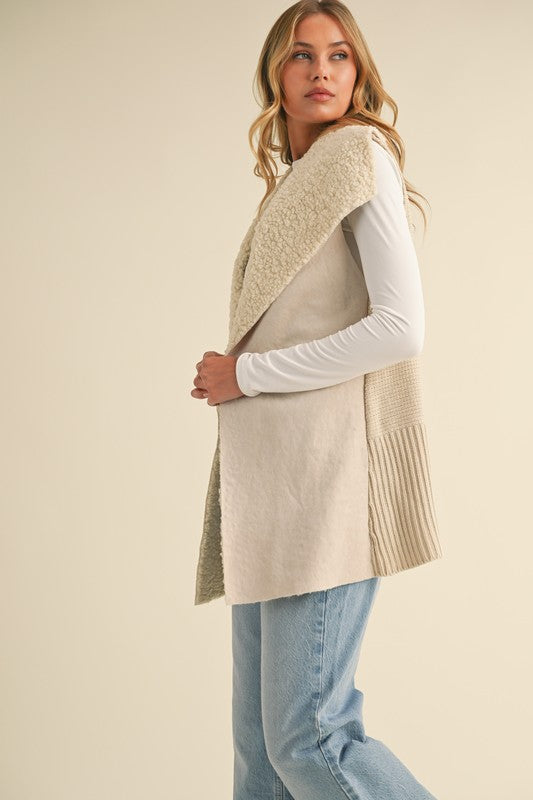 Teddy Bear Suede Sherpa Sweater Vest - Cream