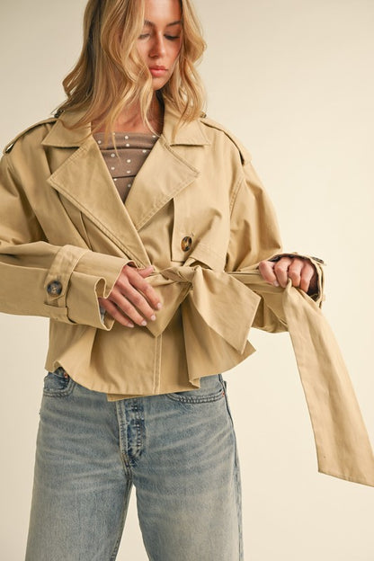 Alice Cropped Belted Trench Coat Jacket - Beige