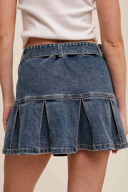 You're Cute Jeans Belted Denim Mini Skirt - Medium Wash