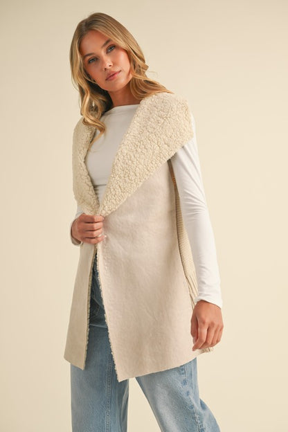 Teddy Bear Suede Sherpa Sweater Vest - Cream