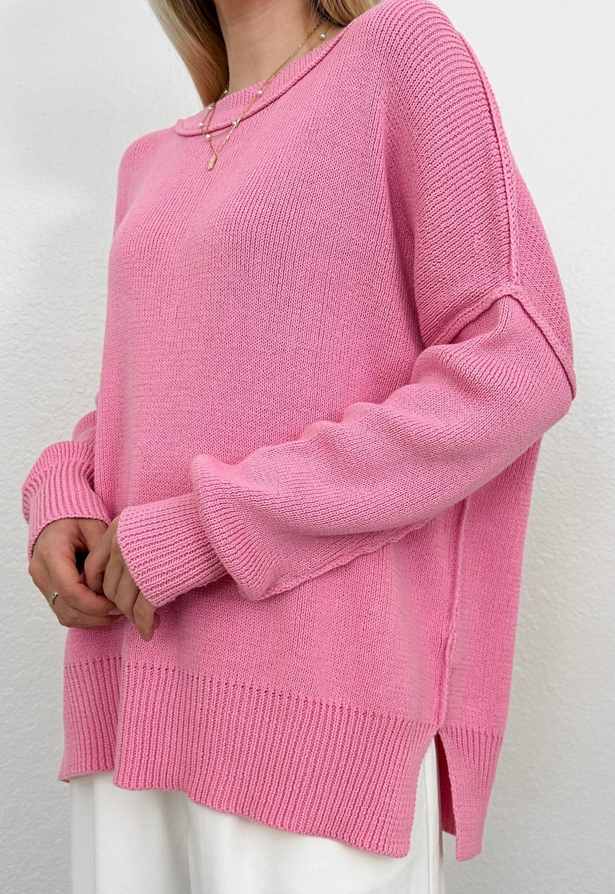 Cozy Days Ribbed Seam Knit Sweater - Rose