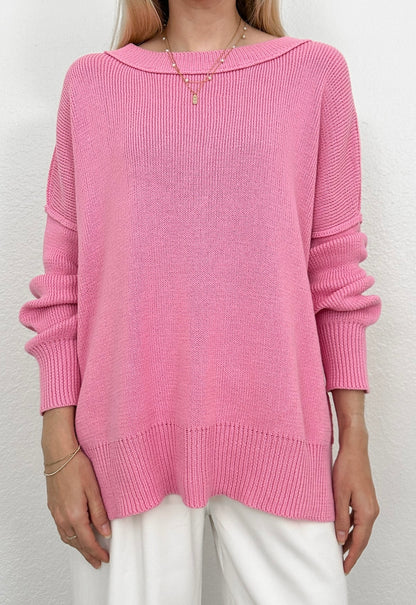 Cozy Days Ribbed Seam Knit Sweater - Rose