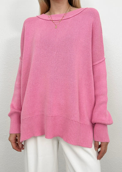 Cozy Days Ribbed Seam Knit Sweater - Rose