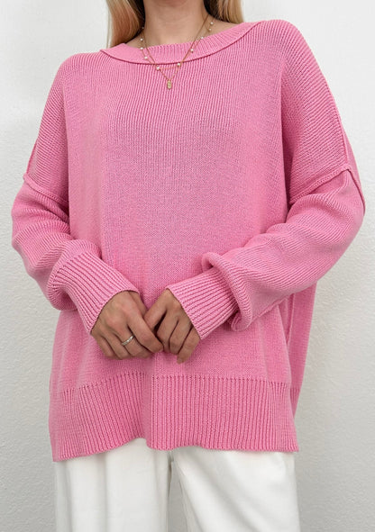 Cozy Days Ribbed Seam Knit Sweater - Rose