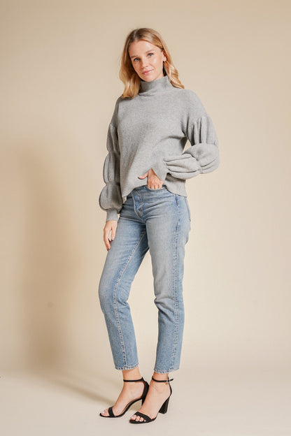 Chelsey Bubble Sleeve Soft Knit Sweater - Grey