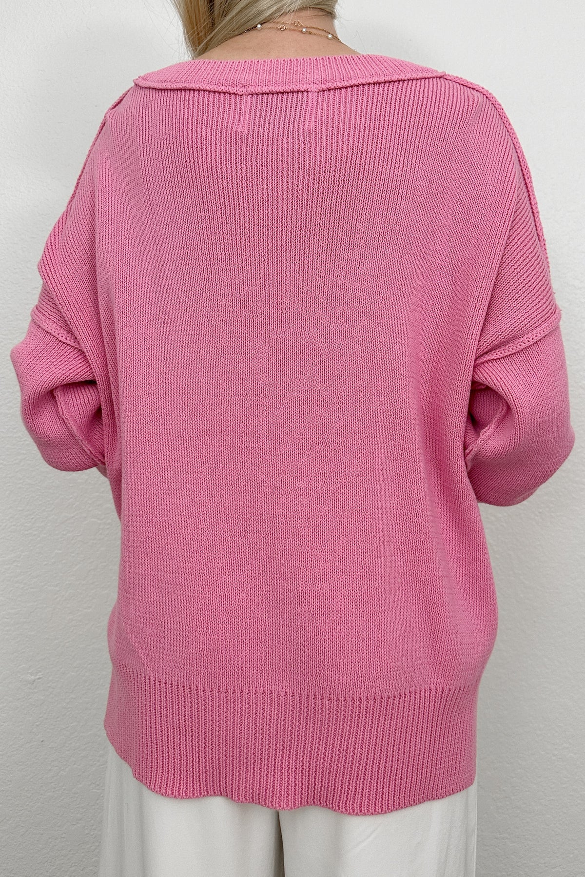 Cozy Days Ribbed Seam Knit Sweater - Rose