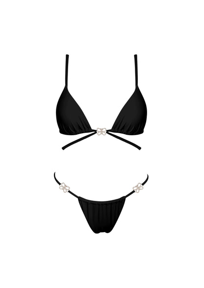 You Give Me Butterflies Triangle Bikini Set - Black