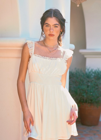 Vintage Era Lace Ruffle Hem Mini Dress - Off White Eureka The Label Vintage Era Lace Ruffle Hem Mini Dress - Off White Eureka The Label