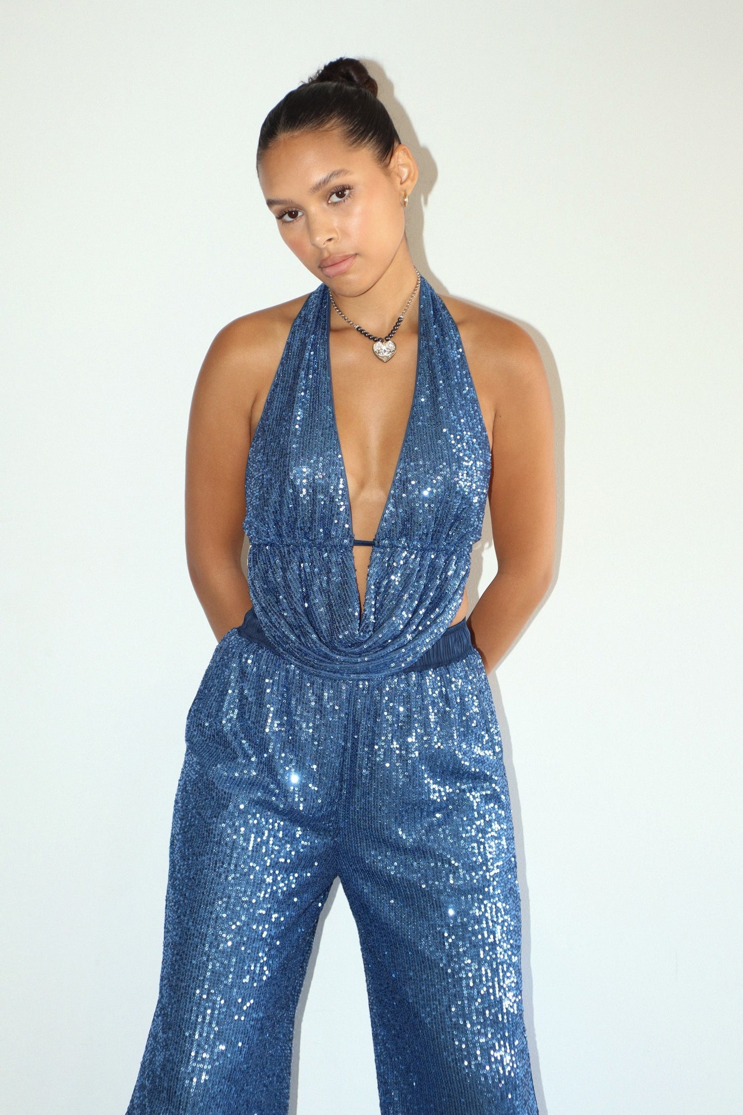 Dancing Queen Sequin Halter Top - Midnight Blue