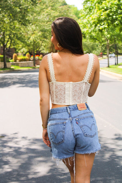 Blossom Cropped Lace Corset Tank - Ivory