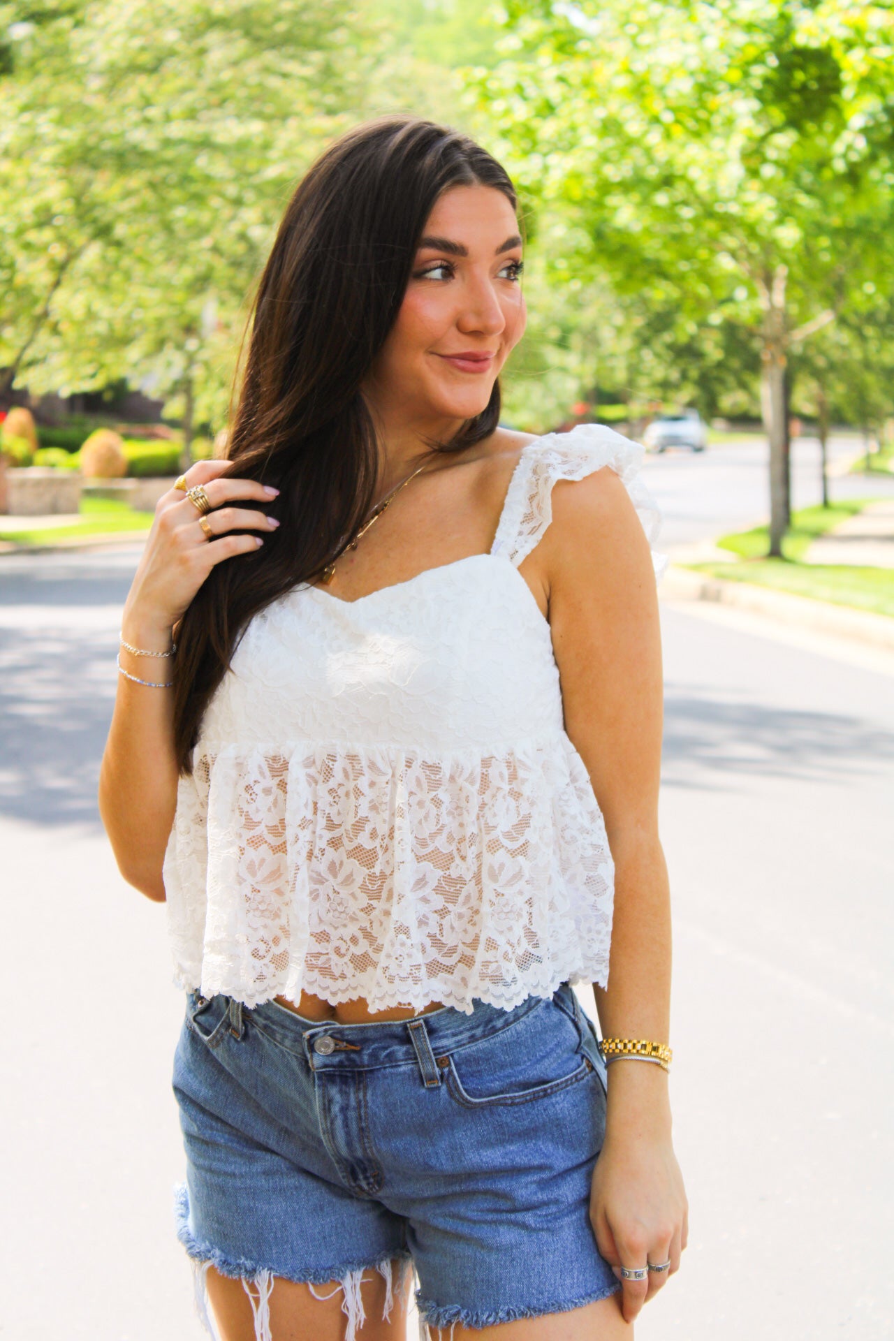 Aria Lace Open Back Blouse - White