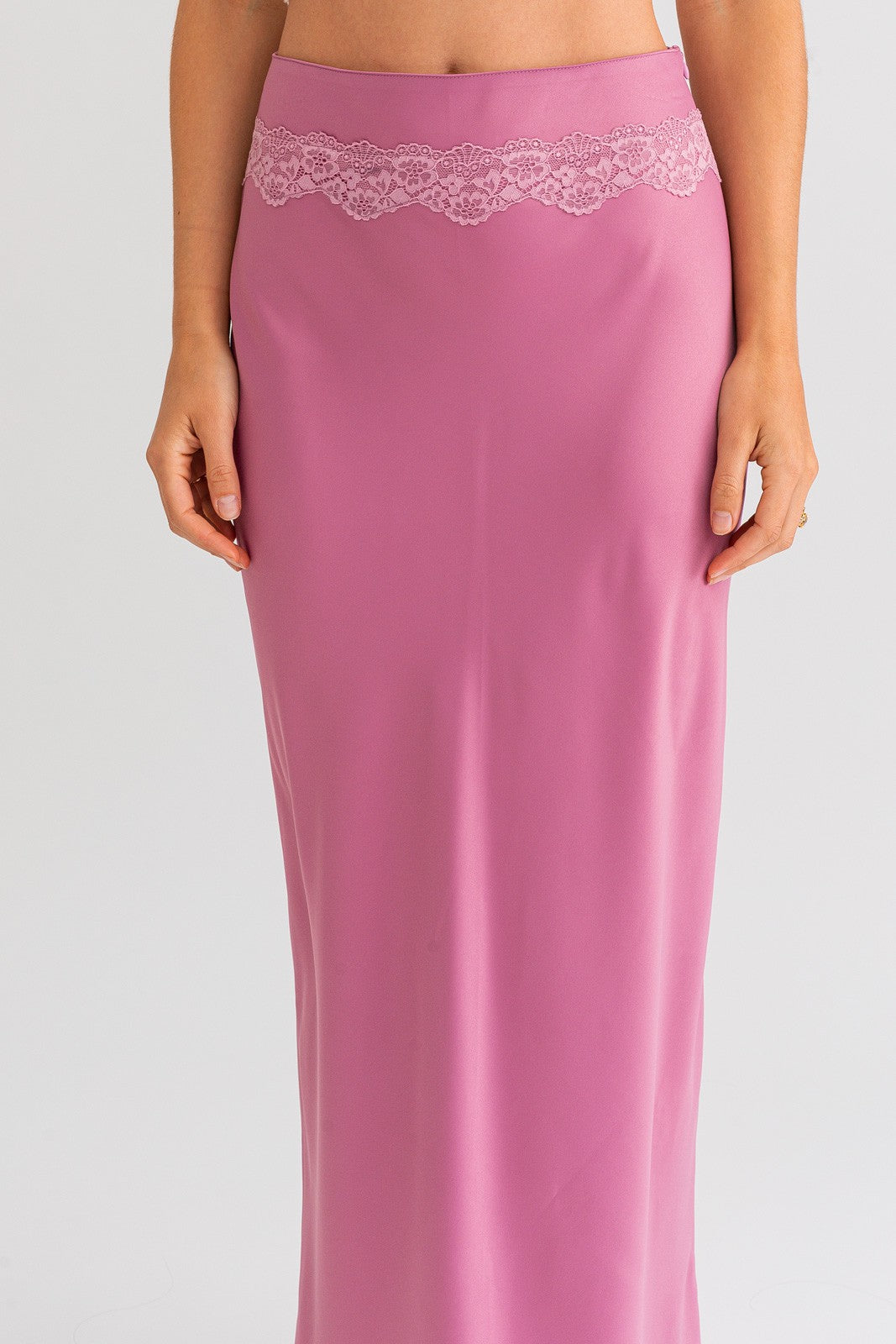 Lyra Satin Lace Trim Maxi Skirt - Mauve