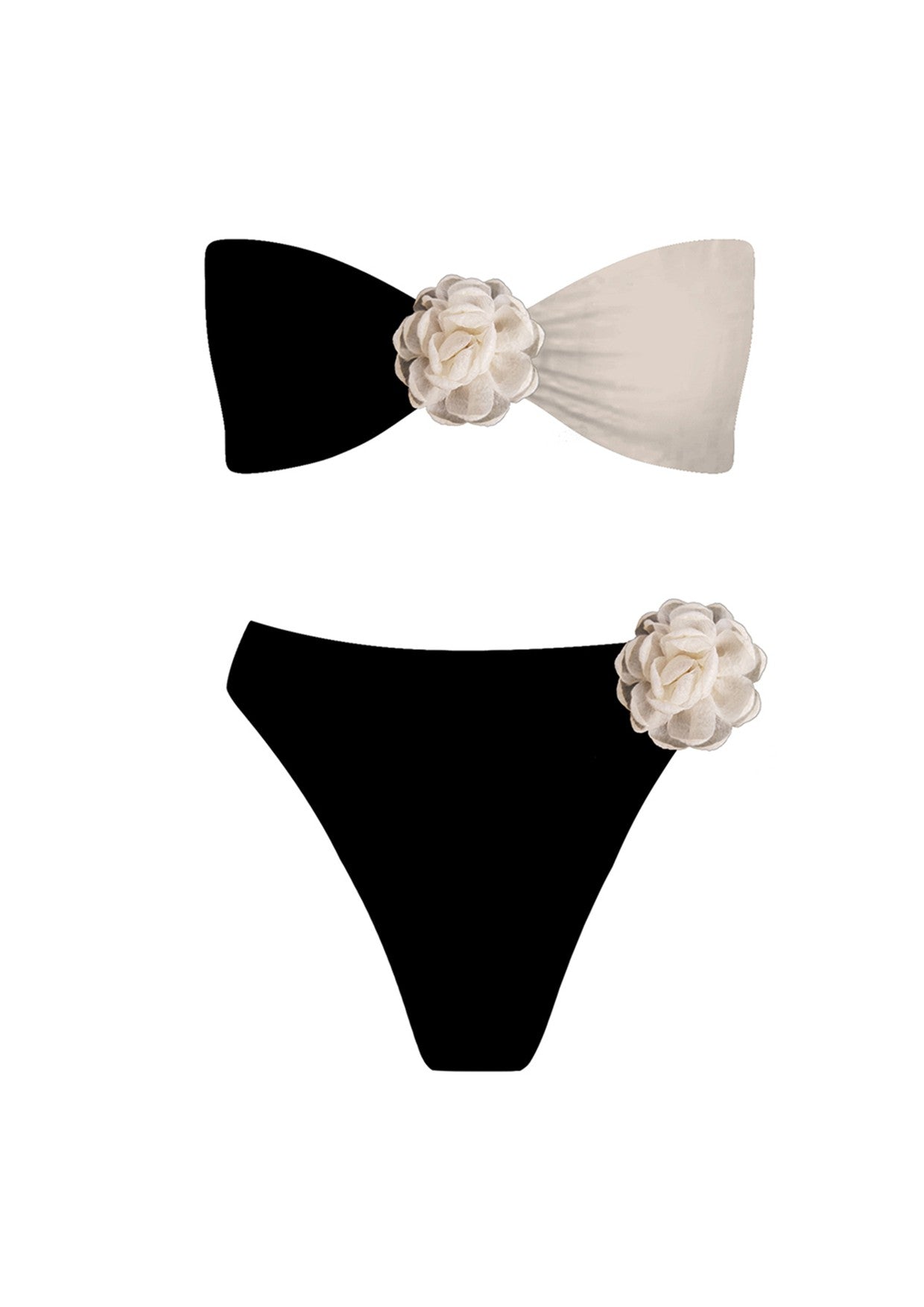 Rosie Strapless Rose Bikini Set - Black/Cream