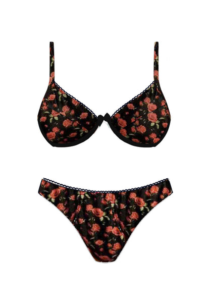 Rosalie Floral Rose Bikini Set - Black/Red