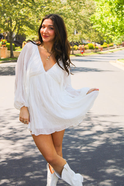 Gypsy Long Sleeve Mini Dress - White