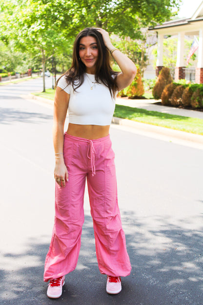 Lover Girl Relaxed Drape Cargo Pants - Rose Pink