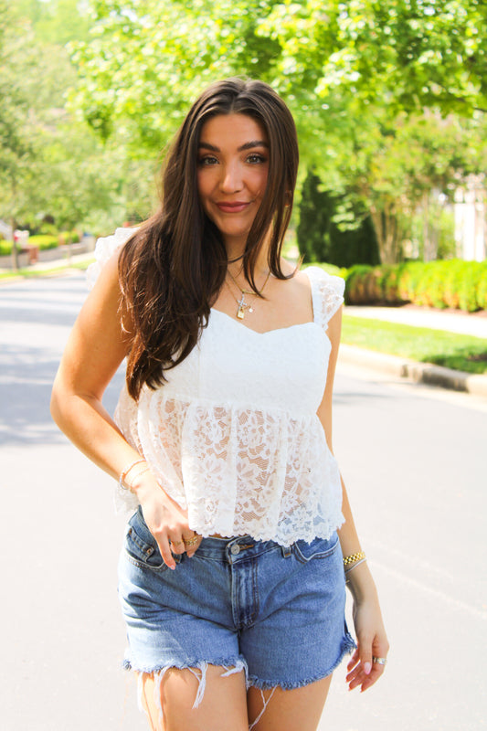 Aria Lace Open Back Blouse - White