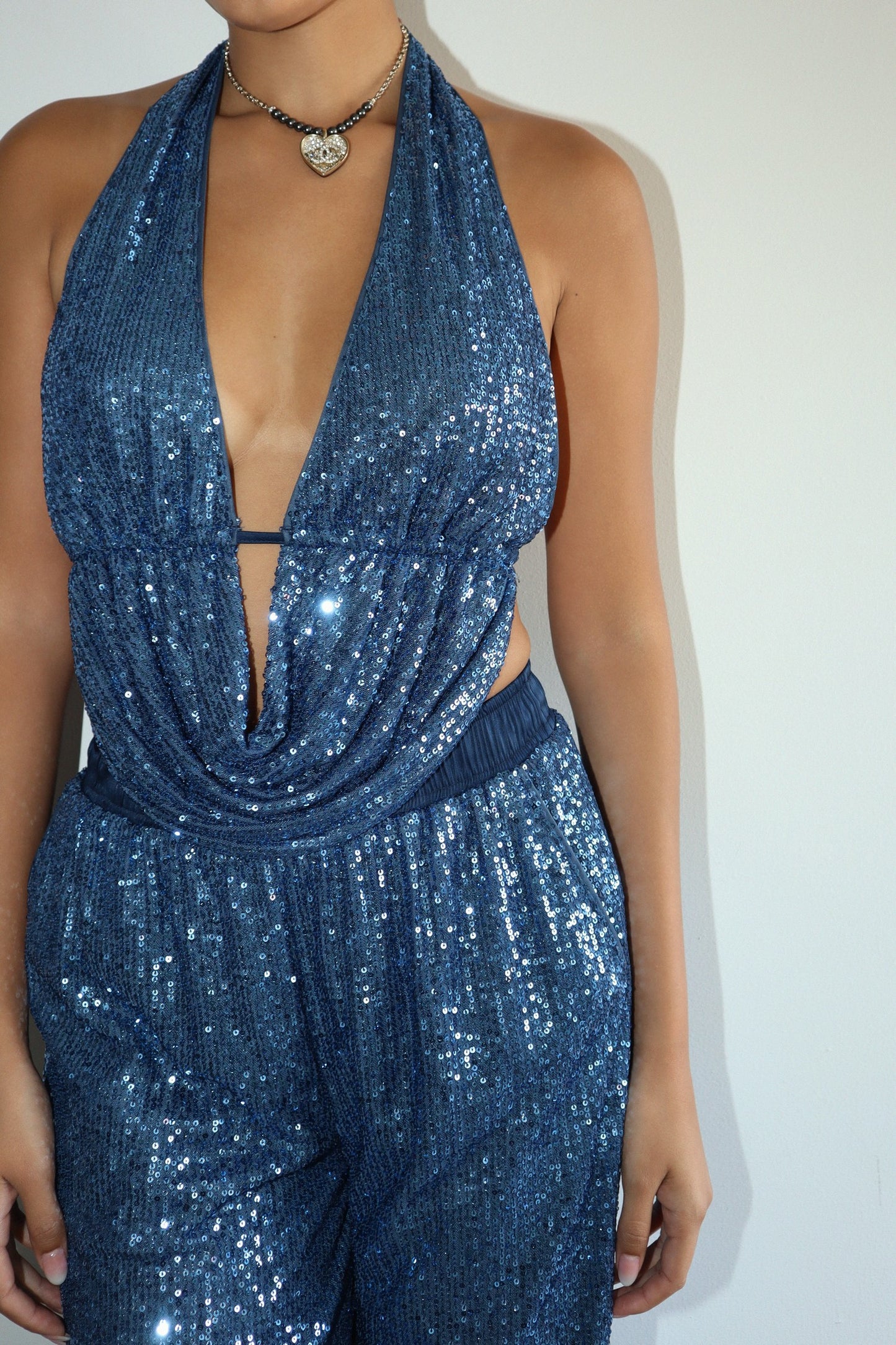 Dancing Queen Sequin Halter Top - Midnight Blue