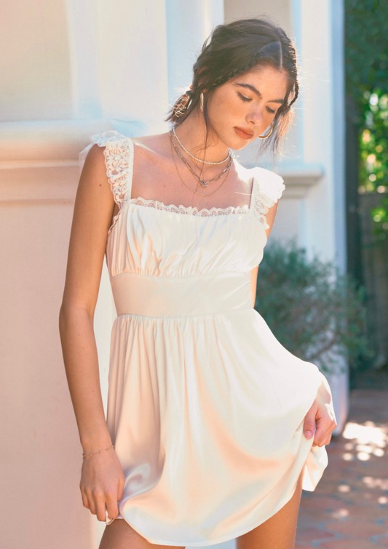ruffle hem mini dress Vintage Era Lace Ruffle Hem Mini Dress
