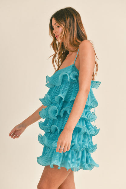 Aquamarine Ruffle Mini Dress