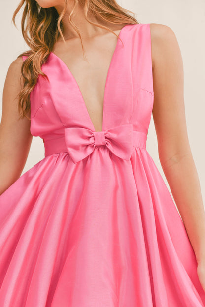 Lovers Lane Bow Bubble Hem Mini Dress - Hot Pink