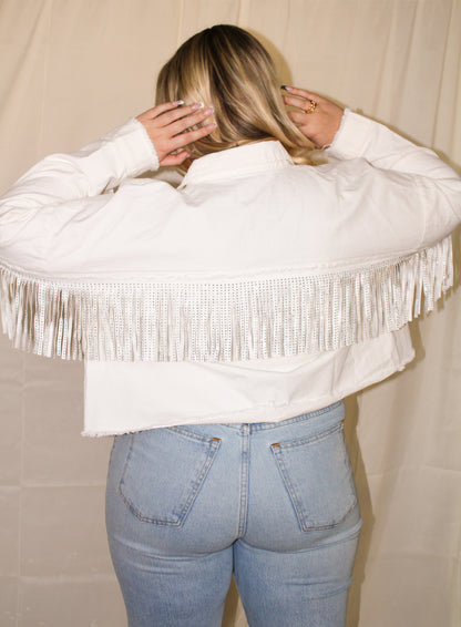 Nashville Nights Sparkly Stud Fringe Jacket - White