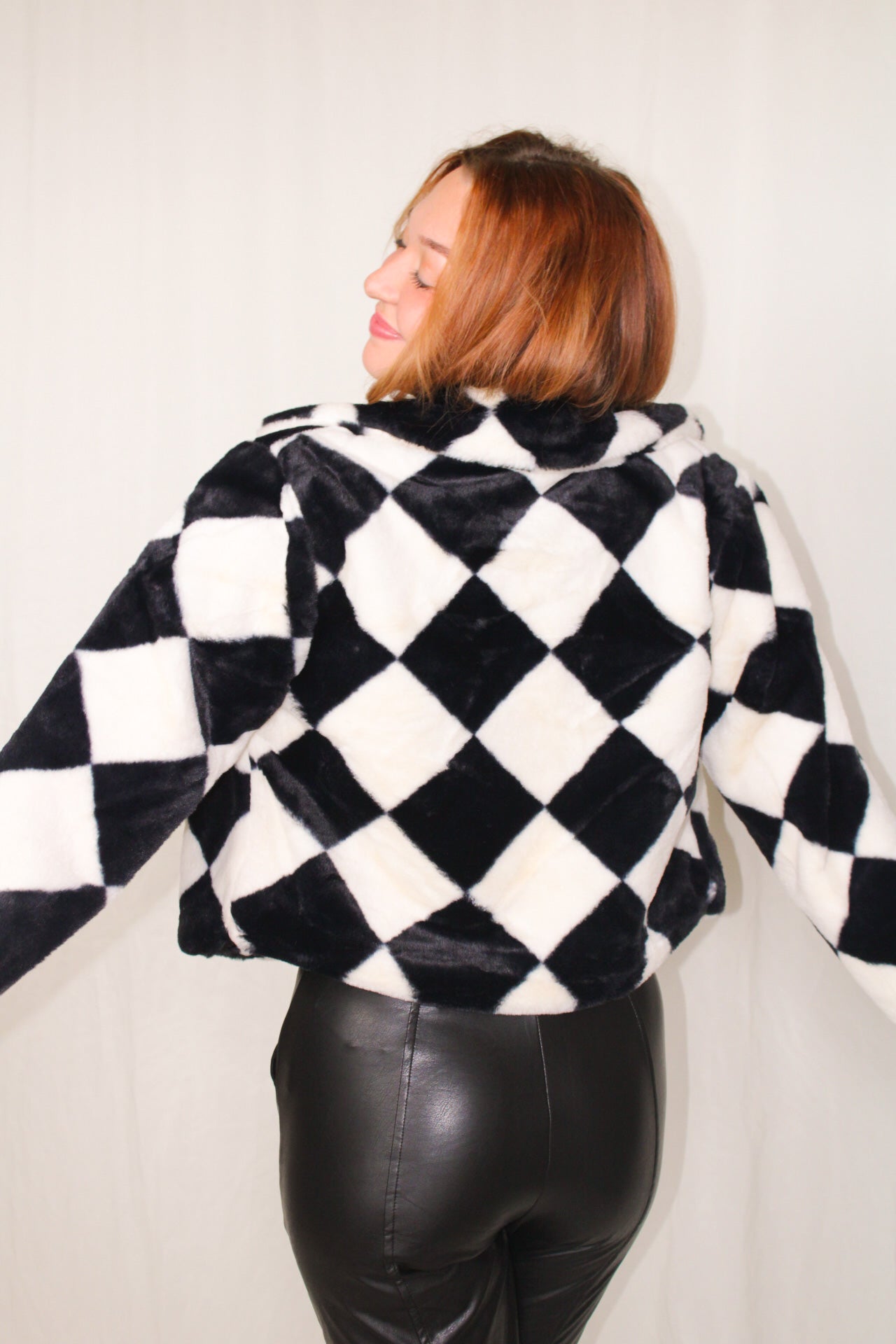 Mystery Lady Checkered Fur Jacket